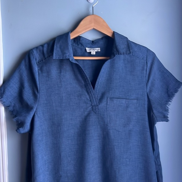 Umgee | Gauzy Raw Hem Blue Tunic Dress With Pockets Size Medium - Picture 3 of 11